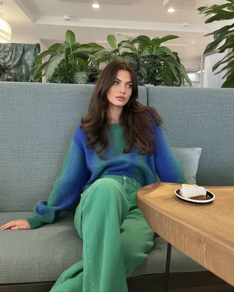 Natural Ocean Gradient Knit and Botanical Green Denim