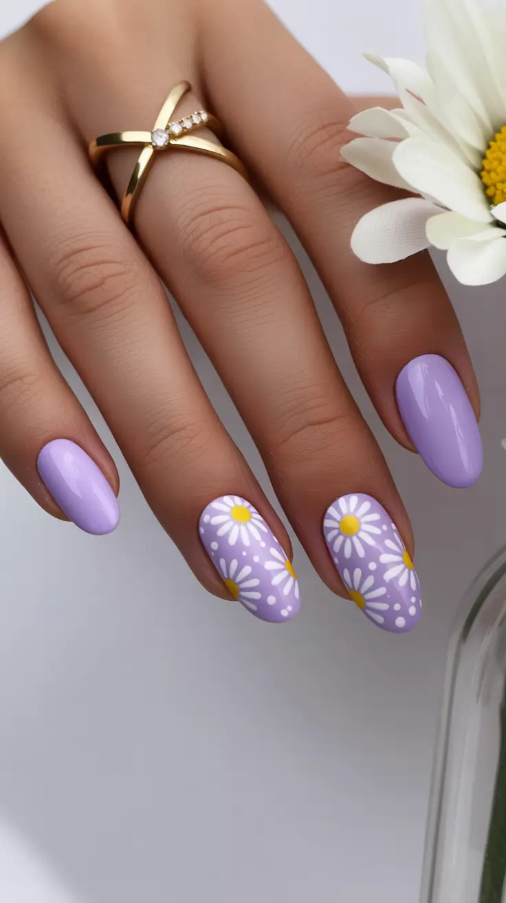 spring nail colors 2026 Lavender Daisy Bloom with Spring Softness