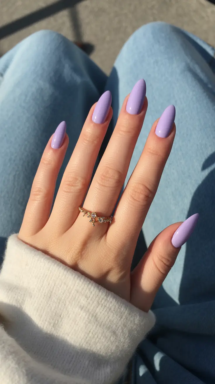 spring nail colors 2026 Sunlit Lavender Glow in a Solid Spring Shade