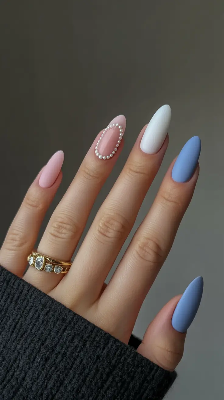 spring nail colors 2026 Pearly Pastels with Almond Elegance