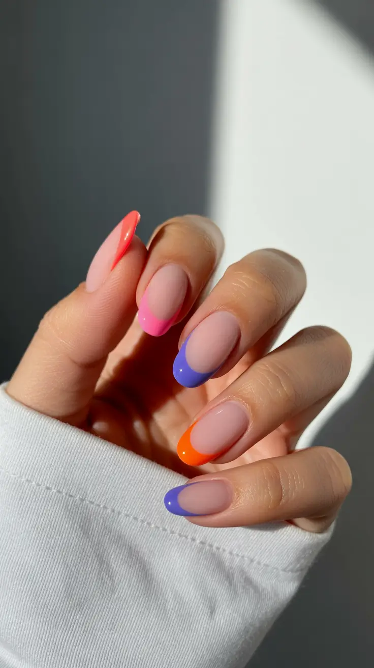 spring nail colors 2026 Neon-Tipped Modern French Mix