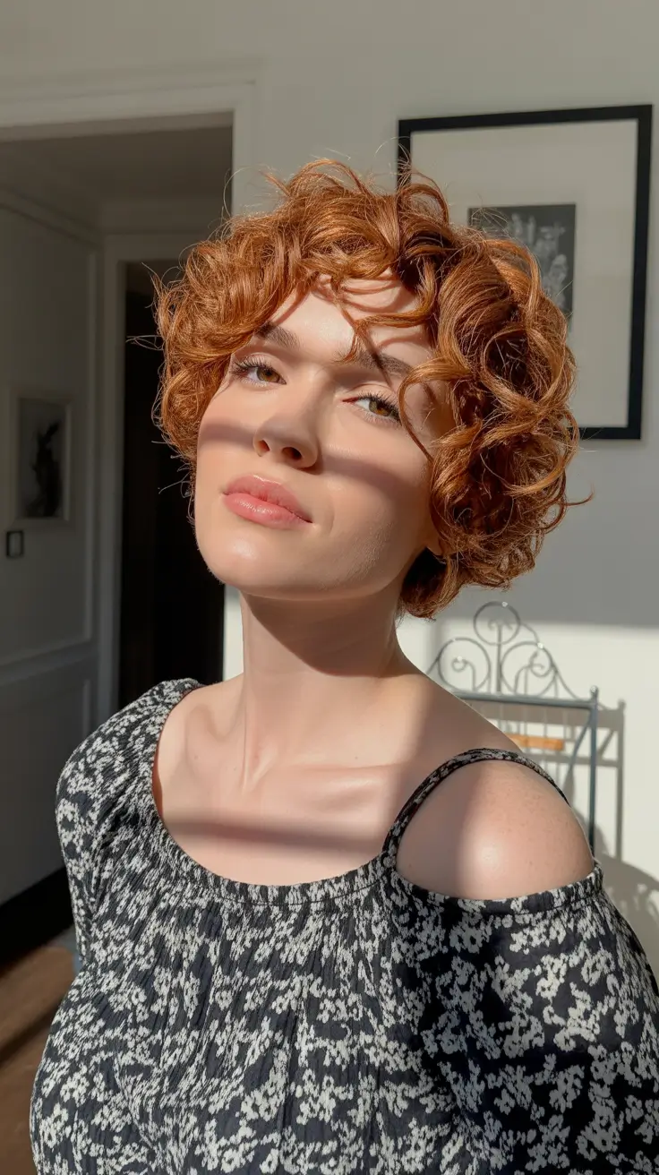 amazing spring short hairstyles 2026 Voluminous Copper Curly Short Cut
