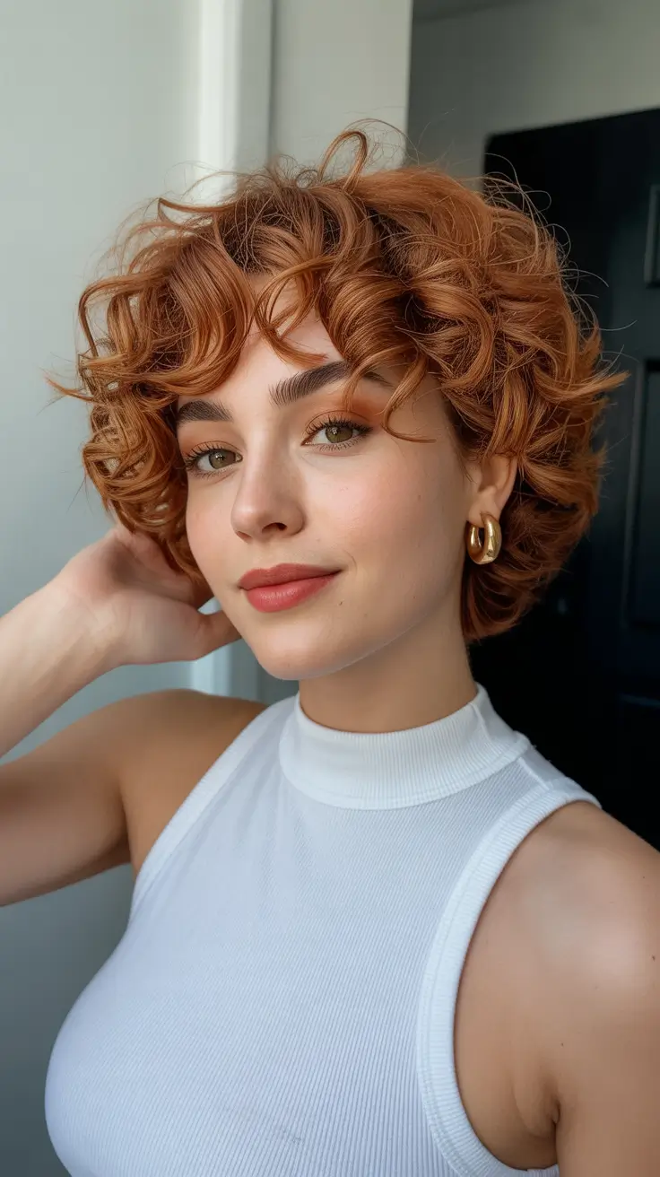 amazing spring short hairstyles 2026 Playful Copper Curly Pixie