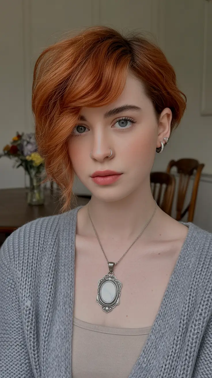 amazing spring short hairstyles 2026 Asymmetrical Ginger Sweep Bob