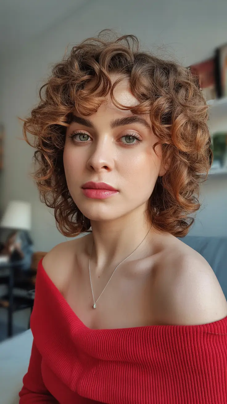amazing spring short hairstyles 2026 Rounded Brunette Curly Bob with Volume