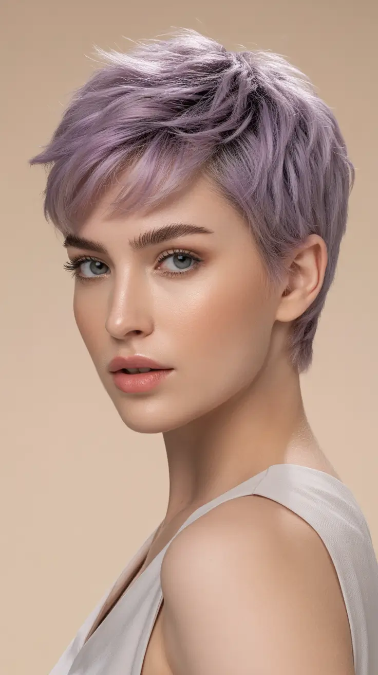 amazing spring short hairstyles 2026 Textured Lavender Micro Pixie
