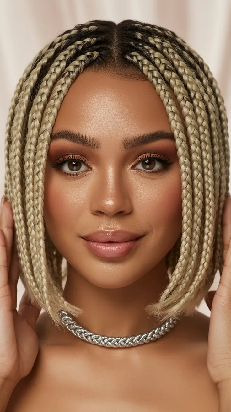 amazing spring short hairstyles 2026 Blonde Box Braided Short Bob