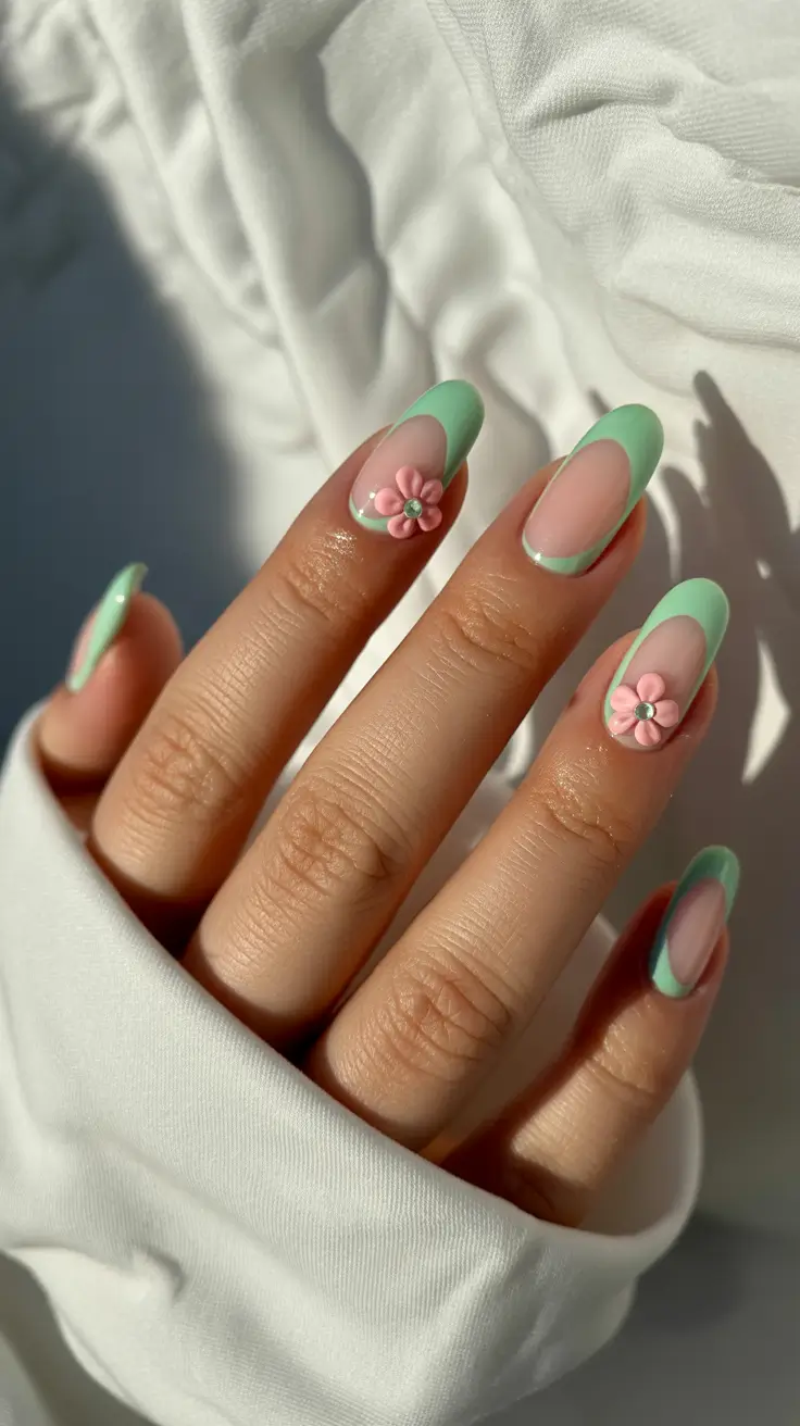 spring nail colors 2026 Fresh Mint Bloom Accents