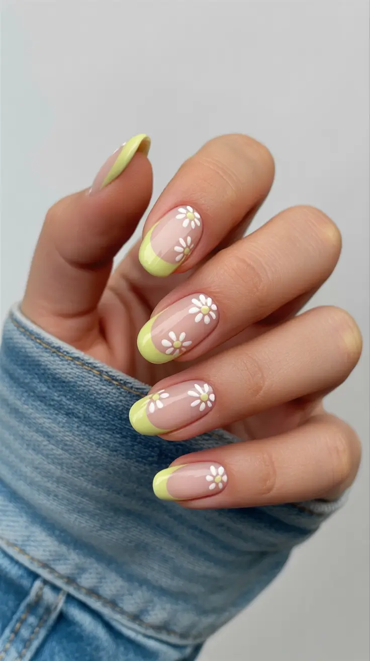 spring nail colors 2026 Lemon Daisy French