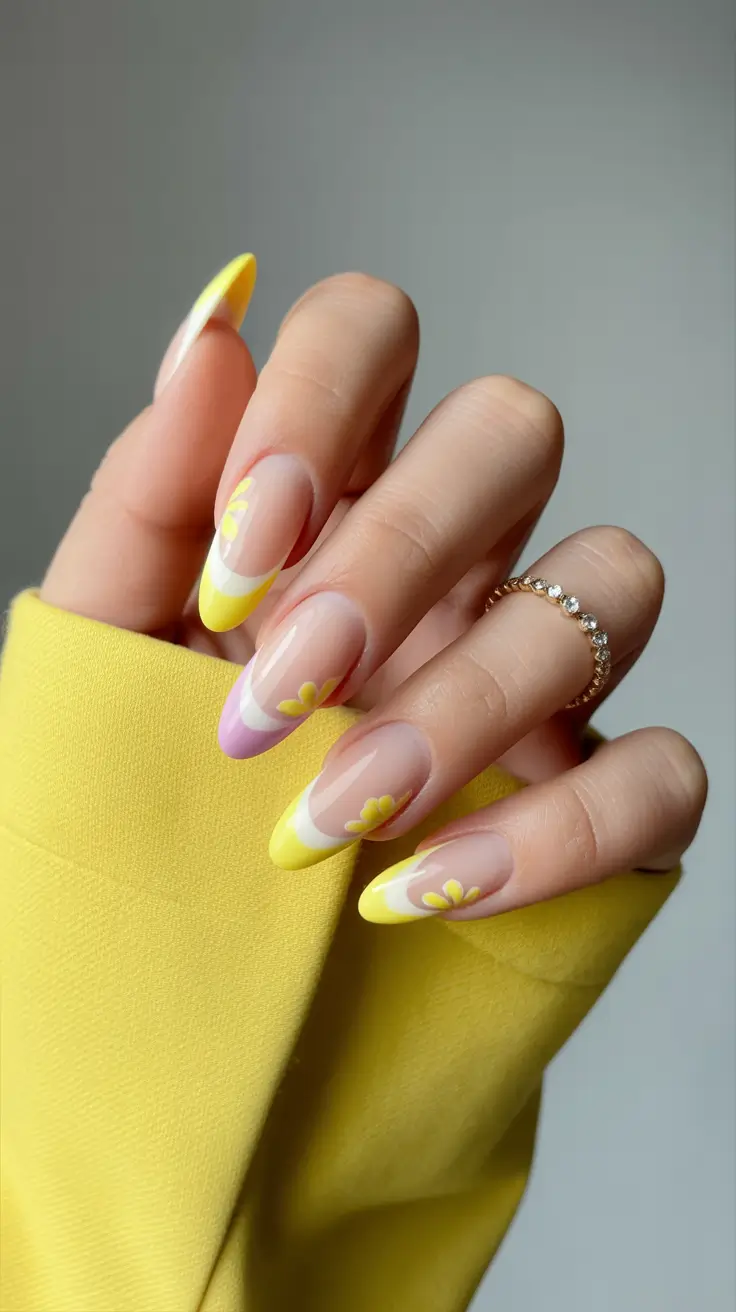 spring nail colors 2026 Pastel Lemon French Bloom