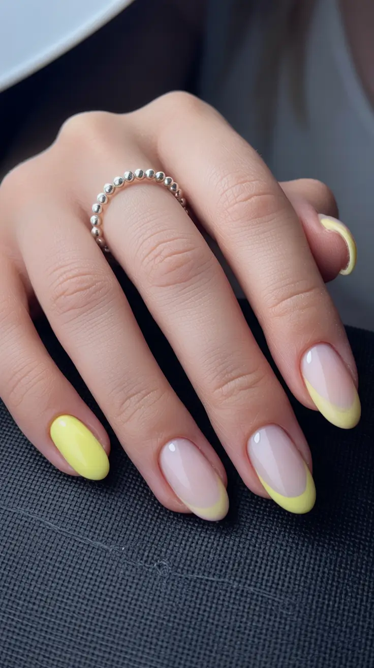 spring nail colors 2026 Soft Citrus Almond Tips