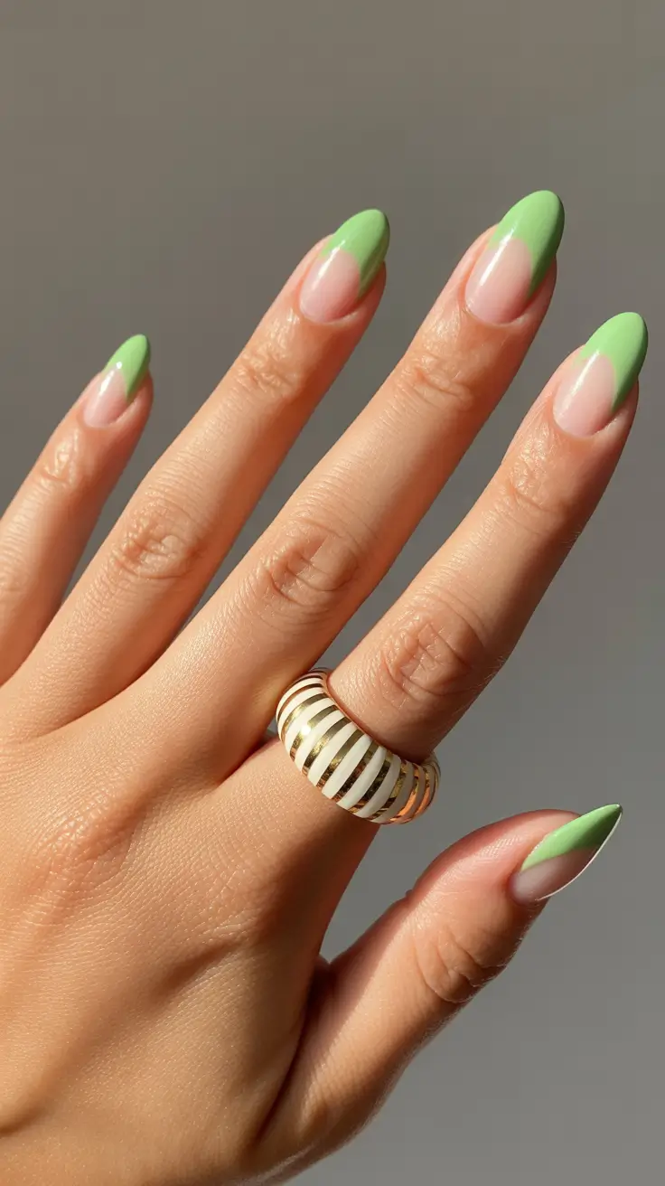 spring nail colors 2026 Fresh Green French Simplicity