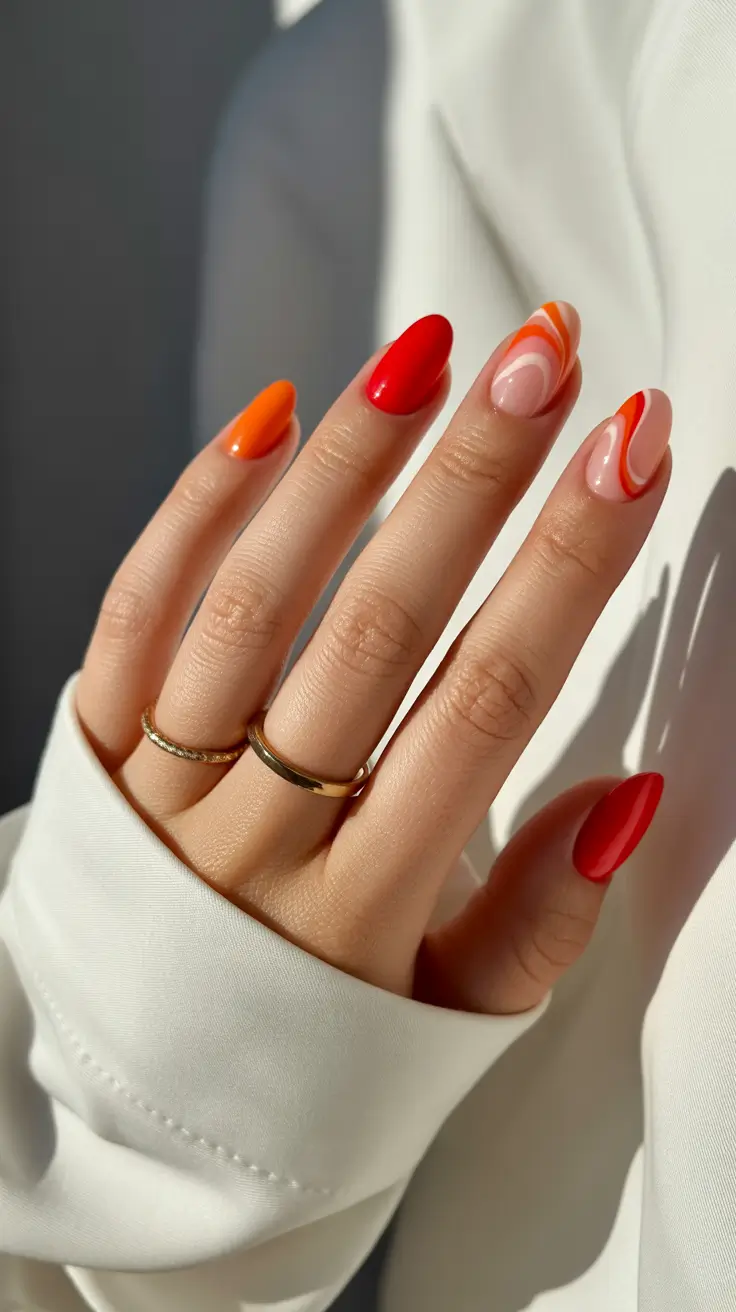 spring nail colors 2026 Tangerine Swirl Energy