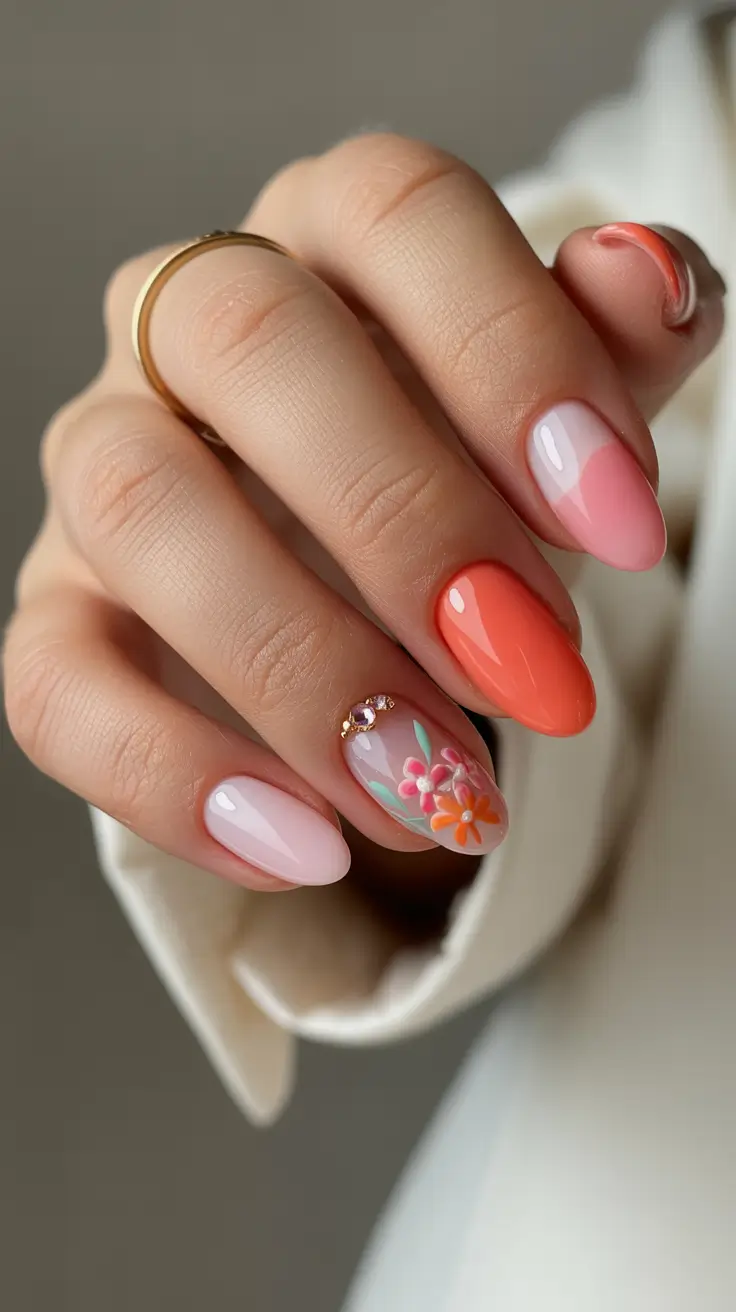 spring nail colors 2026 Coral Petal Elegance