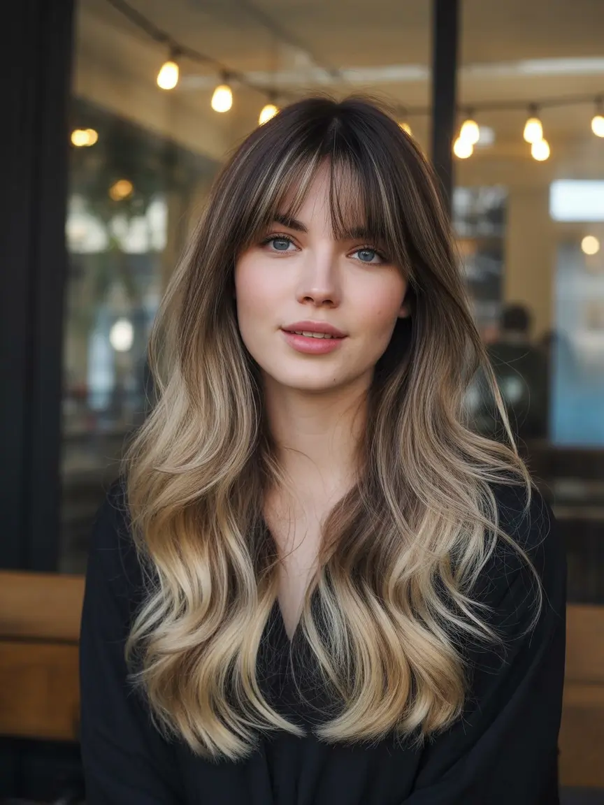 ombre Soft-Ombre Blonde With Wispy Spring Bangs