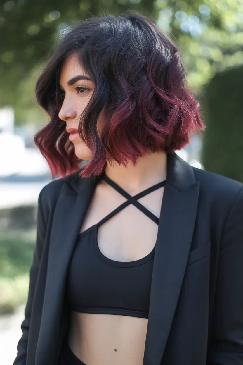 ombre Merlot-Tipped Ombre Bob With Rich Spring Depth