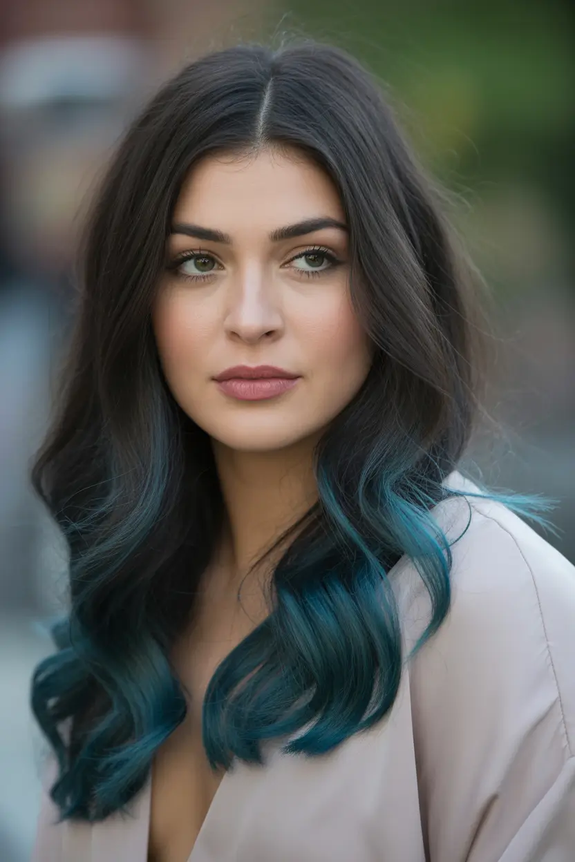ombre Deep Brunette Ombre With Teal Spring Undercurrents