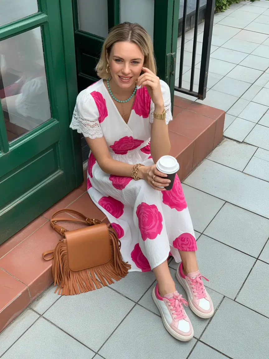 2026 Soft Floral Dresses With Pink Sneakers for a Fresh Spring Glow