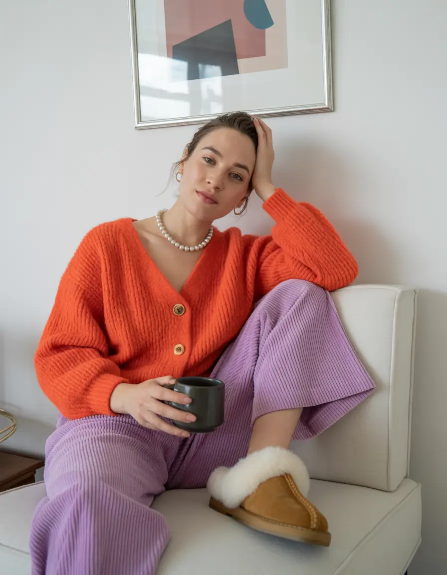 2026 Cozy Shearling Slip-Ons With Bright Knitwear for a Soft Spring Morning