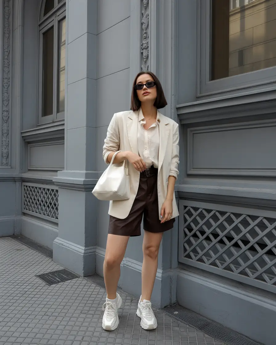2026 Soft Cream Layers Paired With Chunky White Sneakers