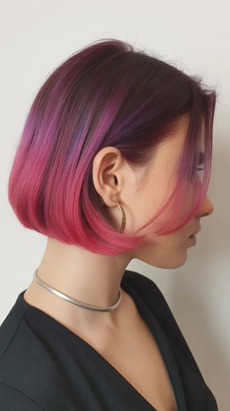 dreamy spring bob haircuts 2026 Magenta Melt Angled Bob with Punk Edge