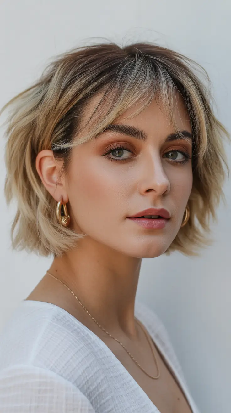 dreamy spring bob haircuts 2026 Airy Blonde Layered Bob with Lived-In Texture