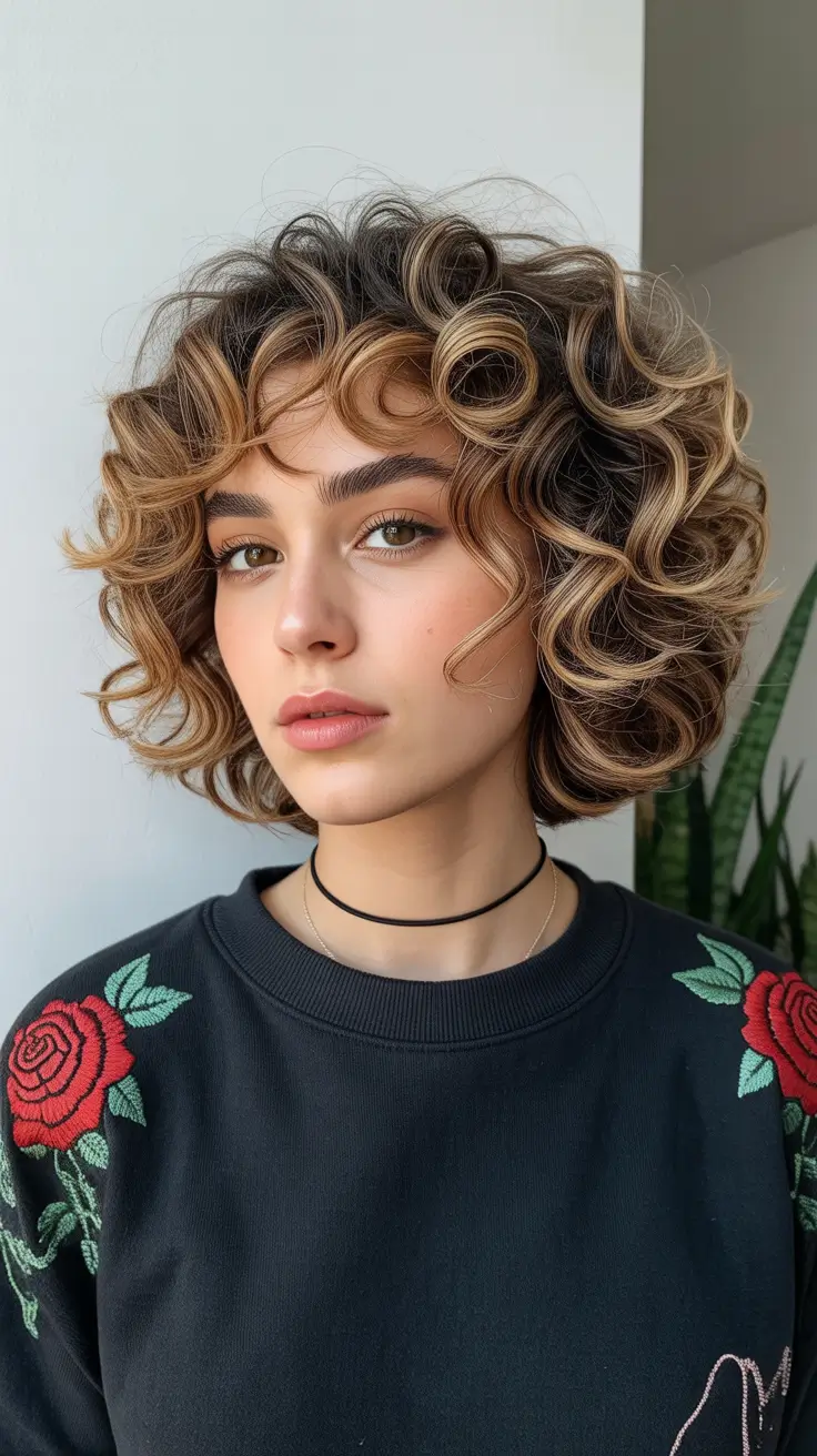 dreamy spring bob haircuts 2026 Voluminous Curly Sculpted Bob with Highlight Ribbons