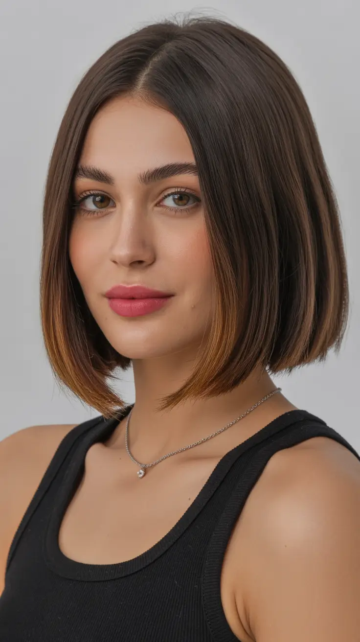 dreamy spring bob haircuts 2026 Glossy Brunette Bob with Delicate Face Framing