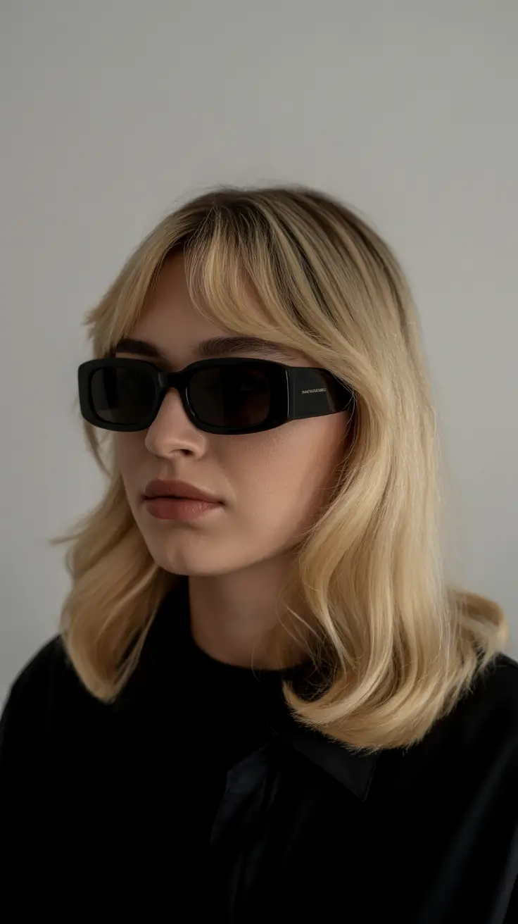 dreamy spring mid length haircuts 2026 Airy Blonde Mid Length Layers with Wispy Curtain Fringe