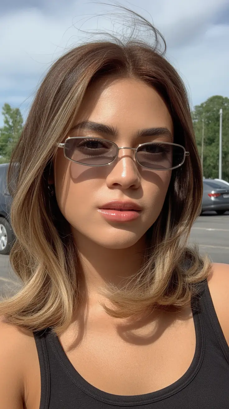 dreamy spring mid length haircuts 2026 Glossed Brunette Mid Length with Light Face Frame Layers