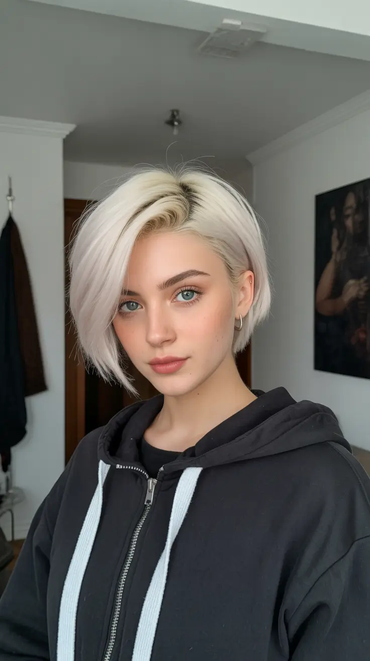 spring short haircuts 2026 Soft Platinum Crop With Side-Swept Ease