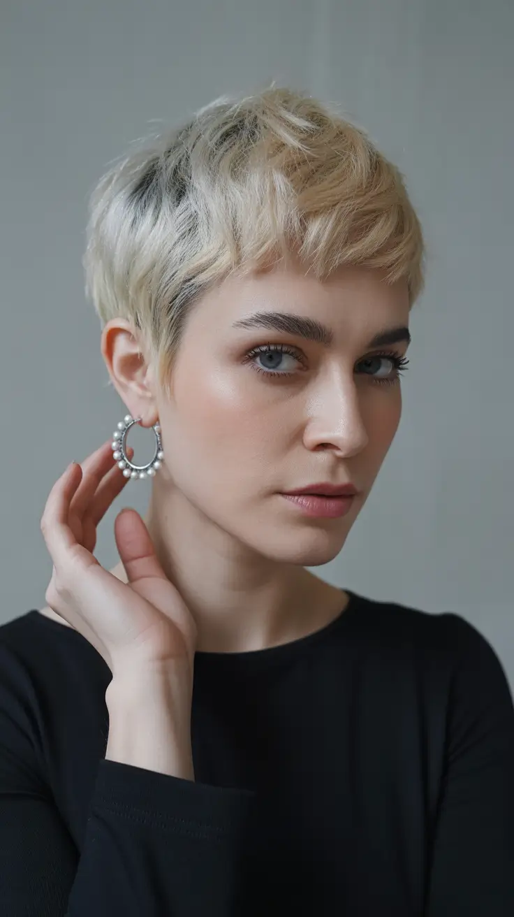 spring short haircuts 2026 Textured Pixie With Subtle Blonde Contrast
