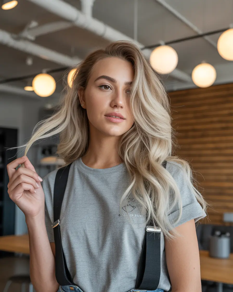 Haircolor Soft Ash Blonde With Natural Movement for a Light Spring Refresh