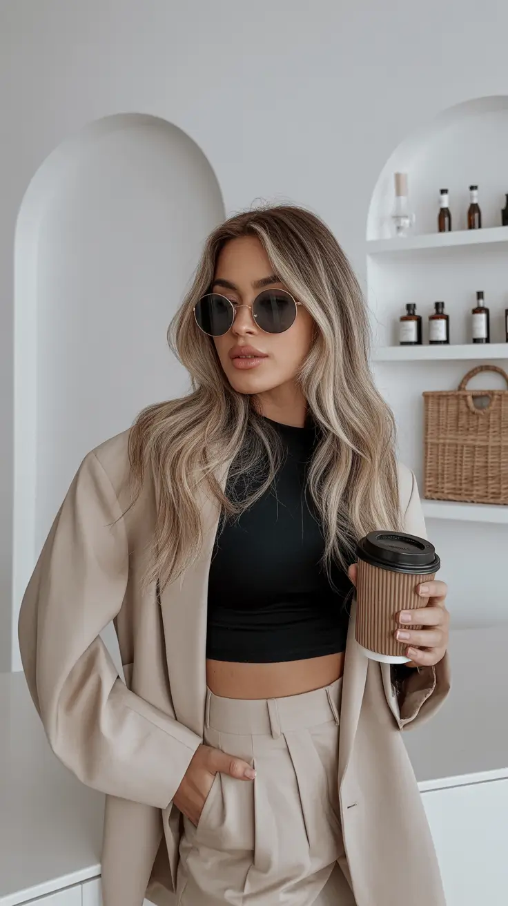 Haircolor Soft Beige Balayage With Relaxed Texture