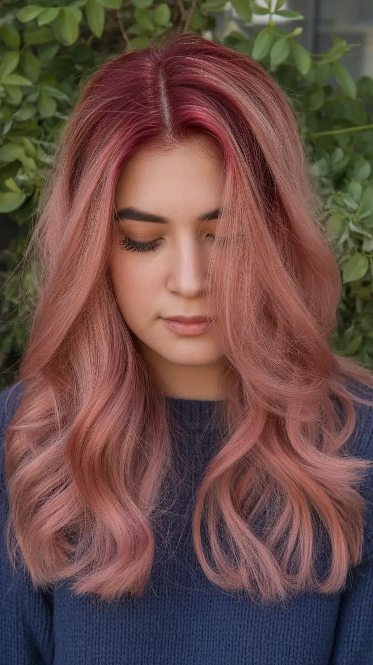 easy spring long haircuts styles 2026 Soft Rose-Toned Length With Gentle Spring Movement