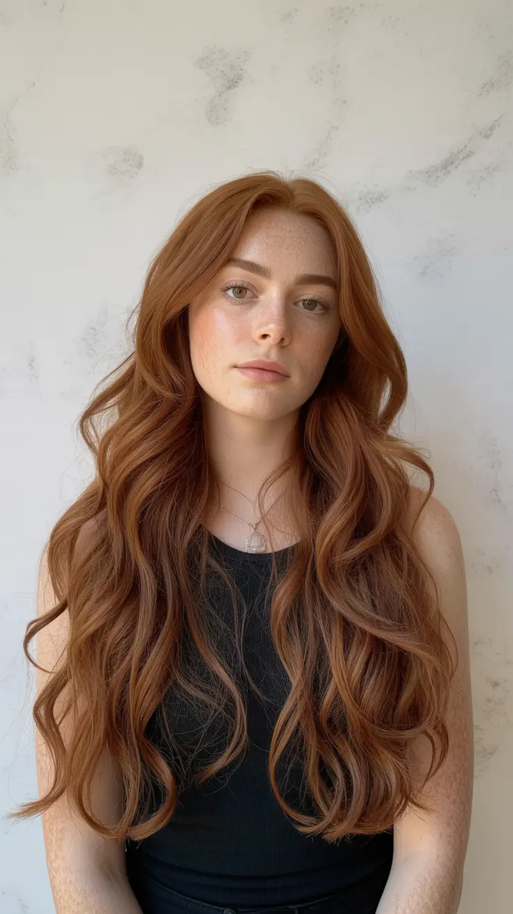 easy spring long haircuts styles 2026 Copper-Toned Waves With Natural Spring Flow