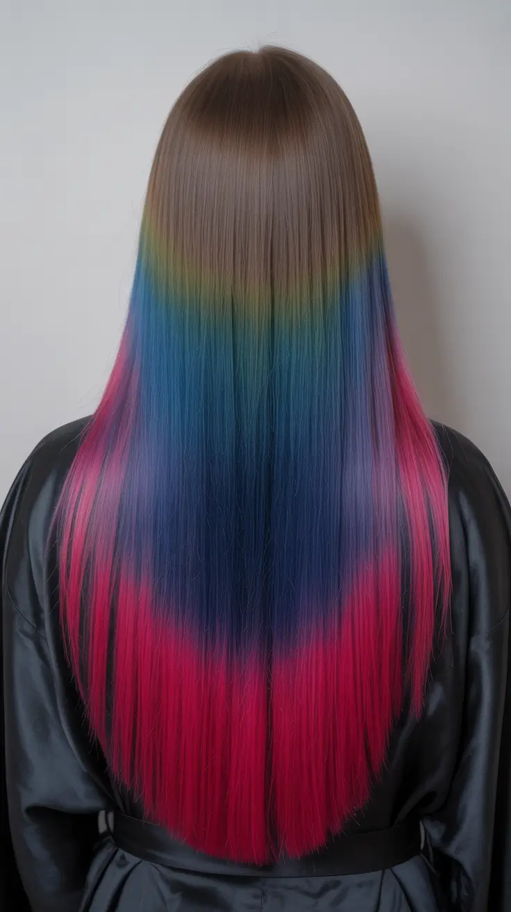 easy spring long haircuts styles 2026 Graphic Color Melt on Sleek Long Hair