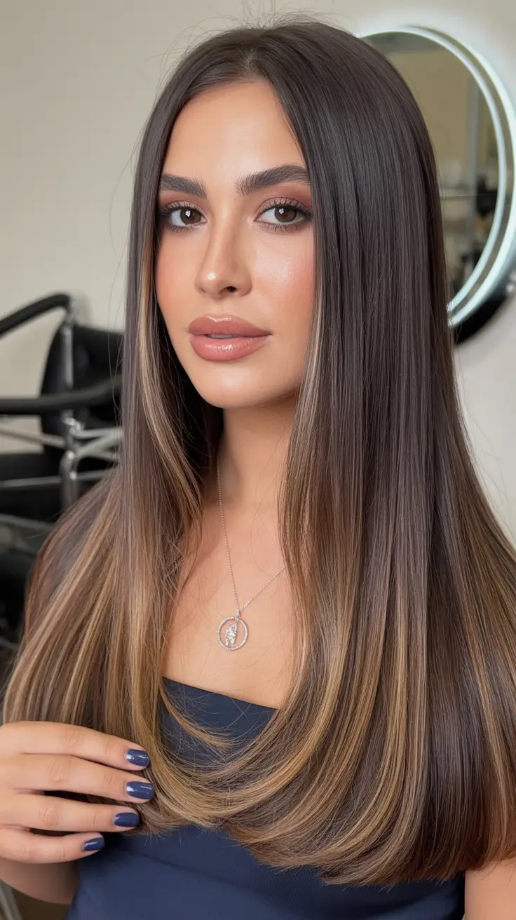 easy spring long haircuts styles 2026 Long Brunette Balayage With Polished Face-Framing