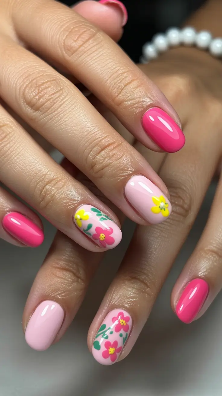 elegant cute spring nails 2026 Soft Florals on Polished Short Almond