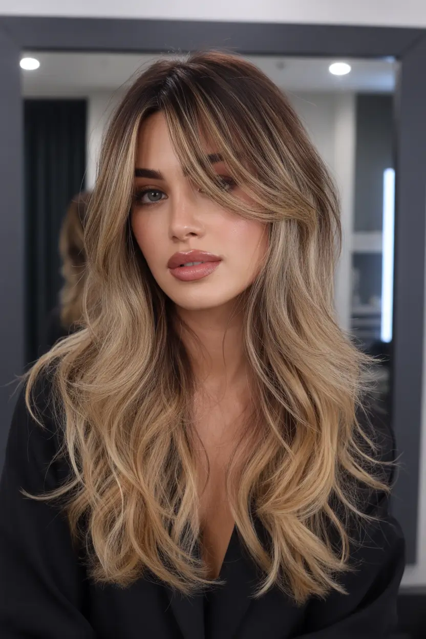 balayage Melted Blonde Curtain Swoop