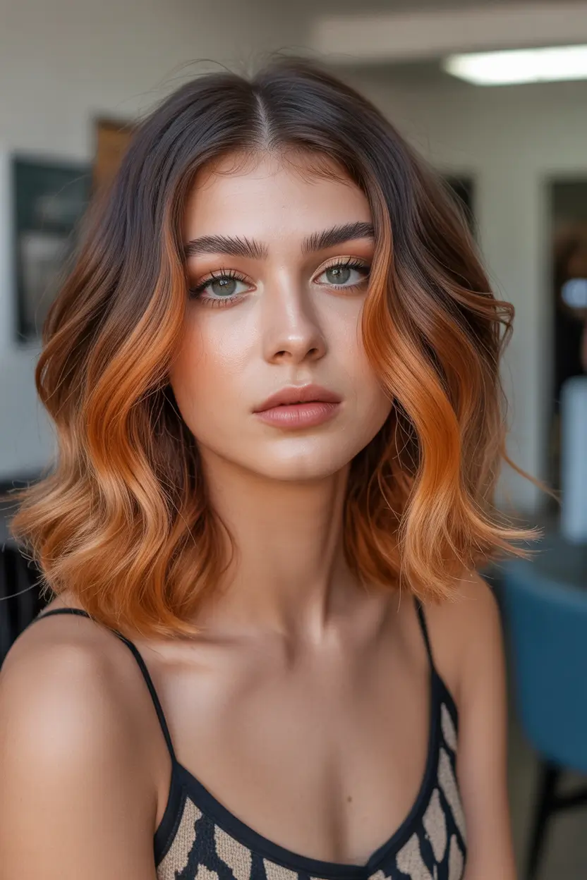 balayage Apricot Ember Waved Bob