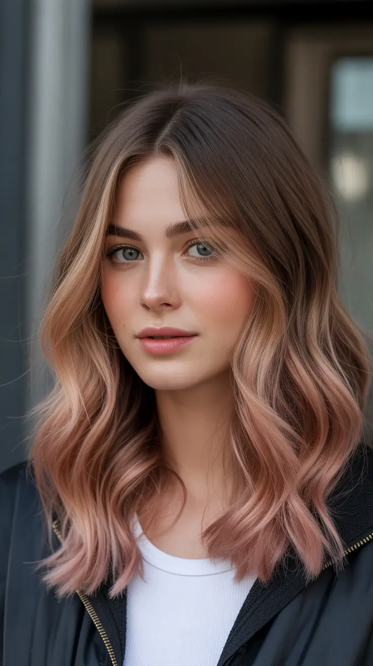 balayage Soft Blush Waved Lob