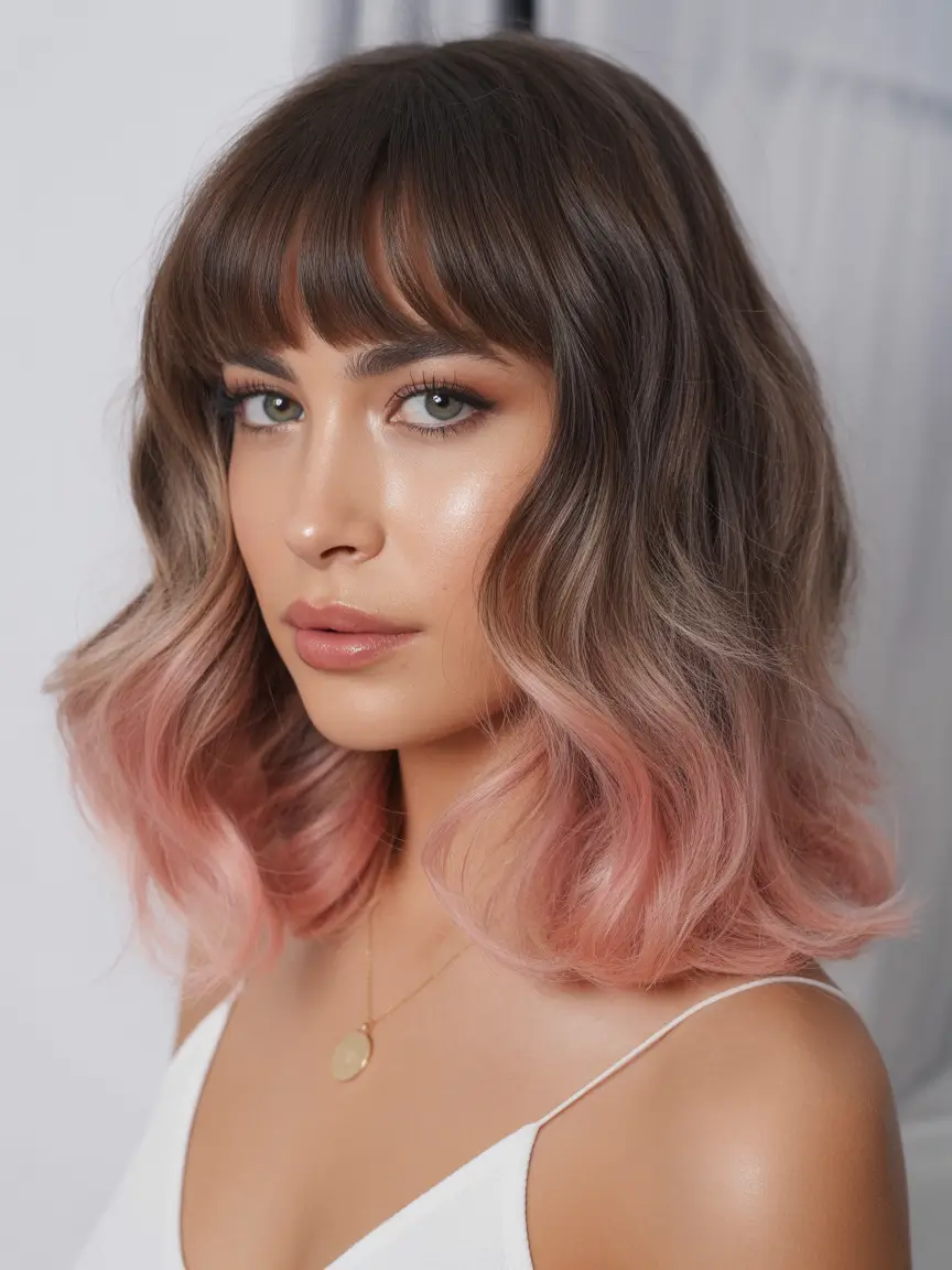 balayage Peach Dust Fringe Bob