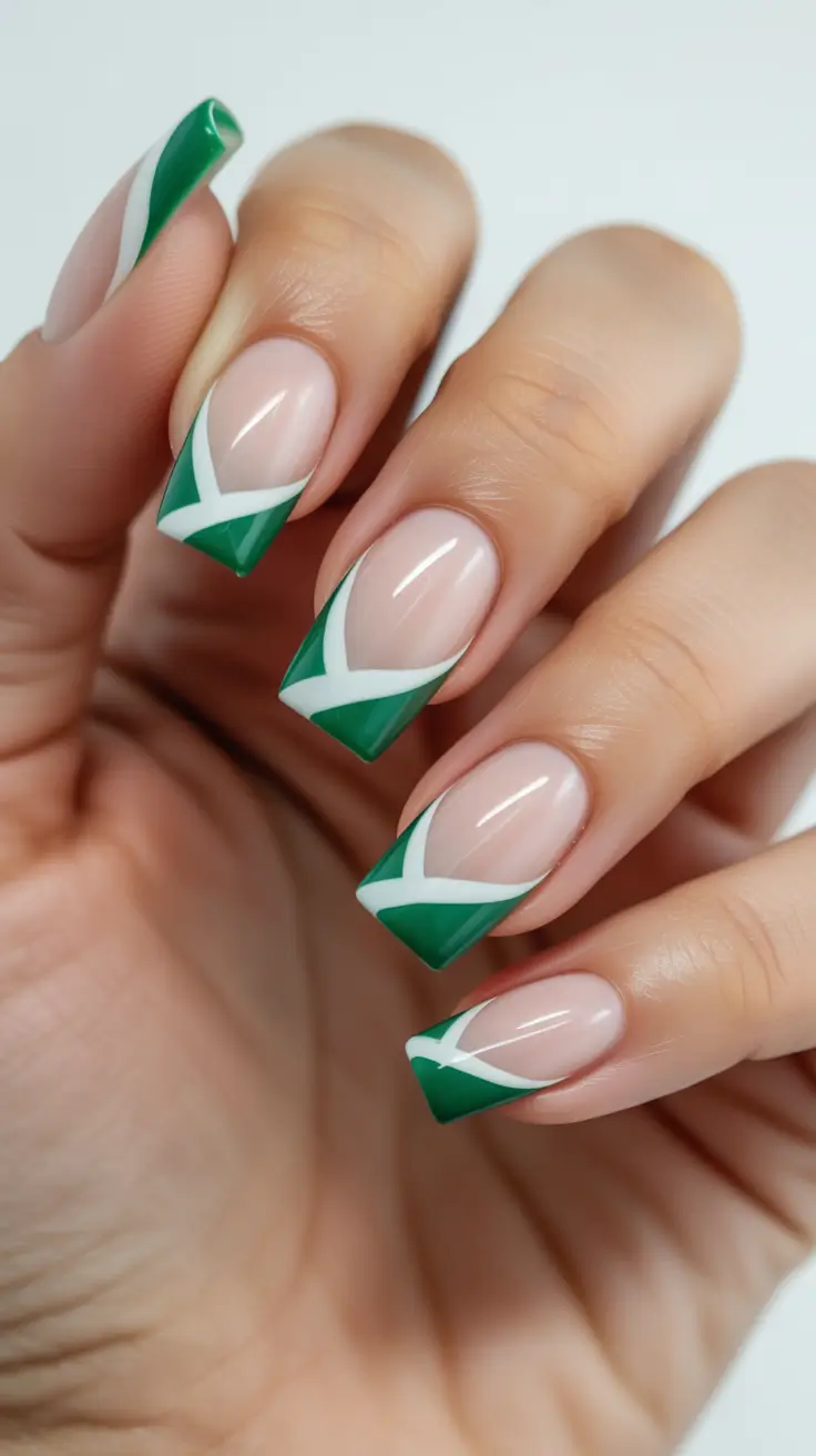 spring gel nails 2026 green french tip geometric