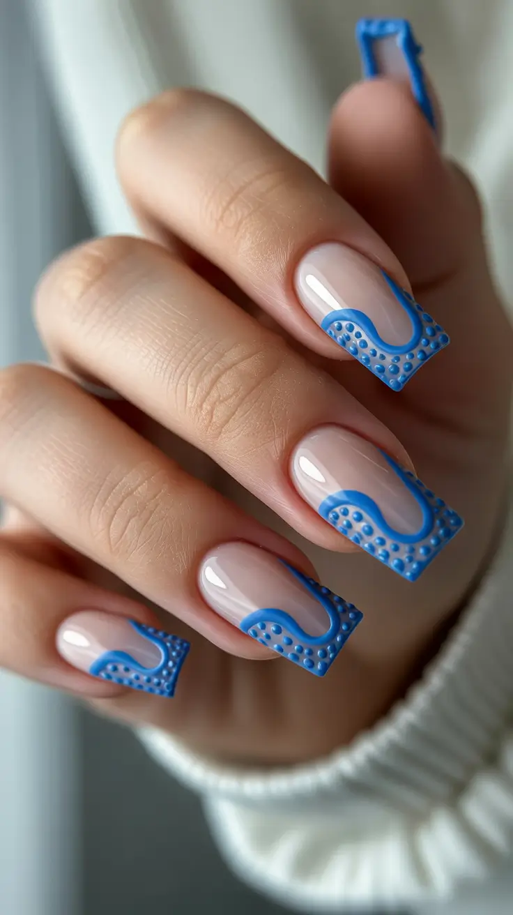 spring gel nails 2026 blue textured french tip