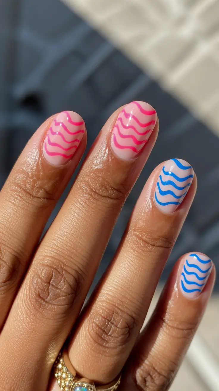 spring gel nails 2026 short wave design