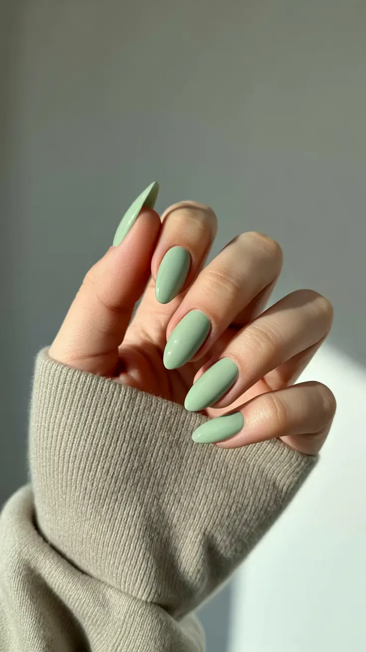 spring gel nails 2026 sage green almond