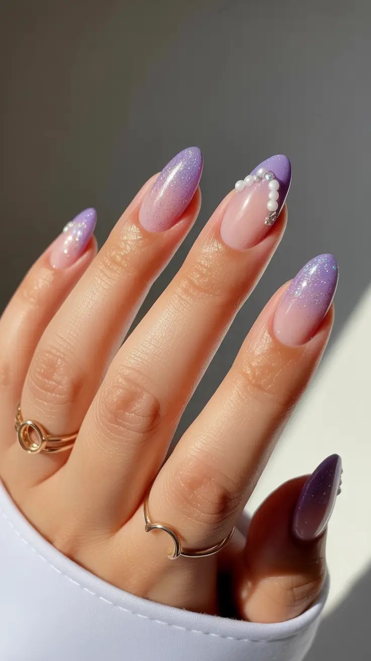 spring gel nails 2026 lavender pearl almond