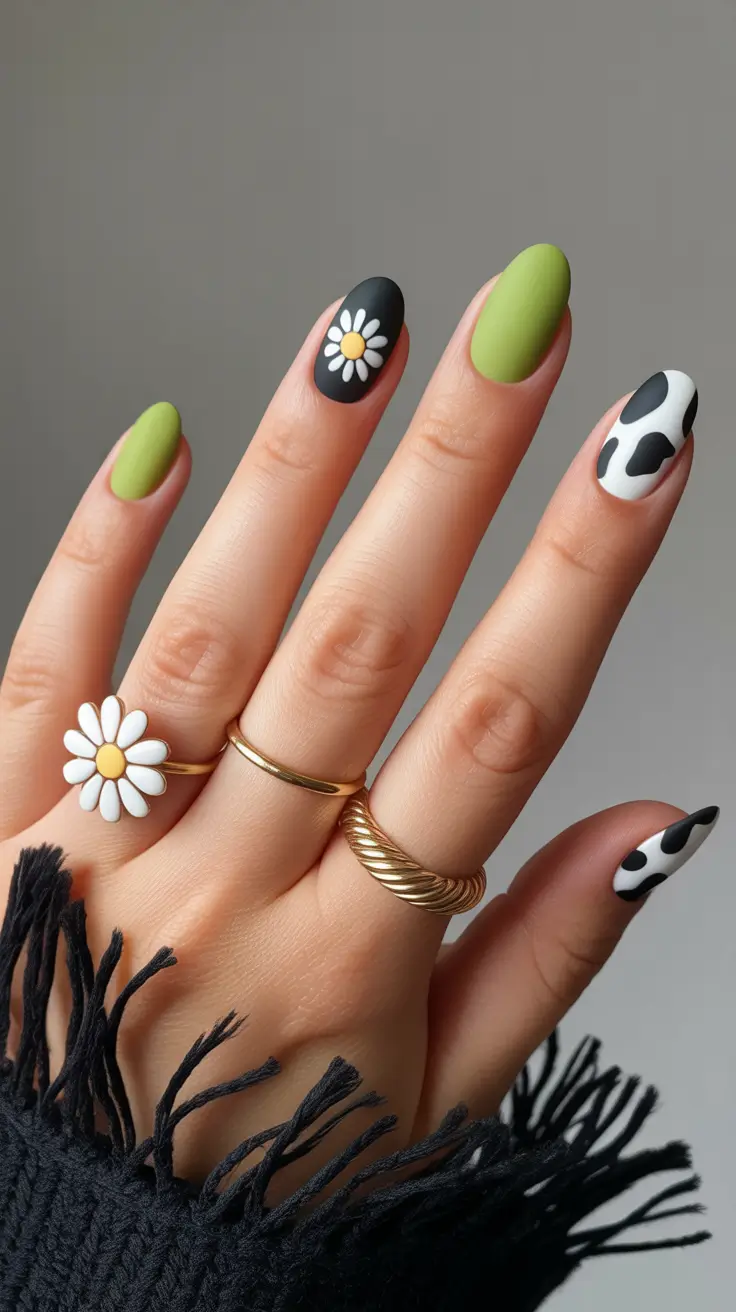 spring gel nails 2026 graphic daisy green