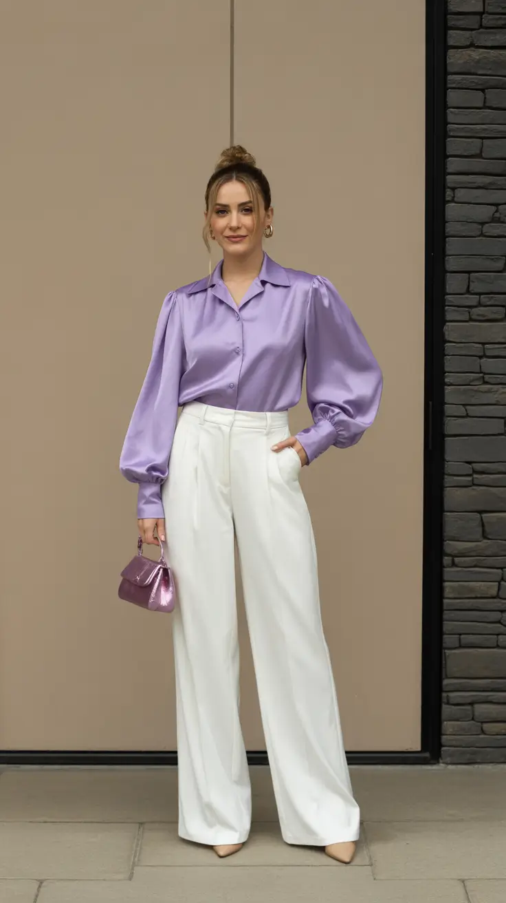 Women 2026 Lavender Satin And White Tailoring For Fresh Spring Radiance